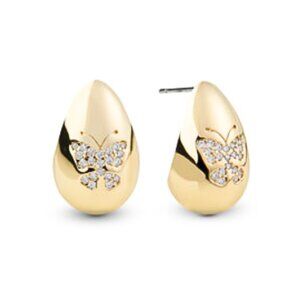 Gold Teardrop Earrings with Crystal Butterflies